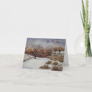 Christmas rural cottages snow scene art holiday card