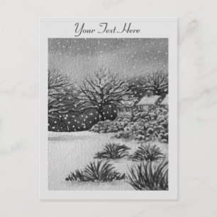 Christmas rural cottages snow scene art holiday postcard