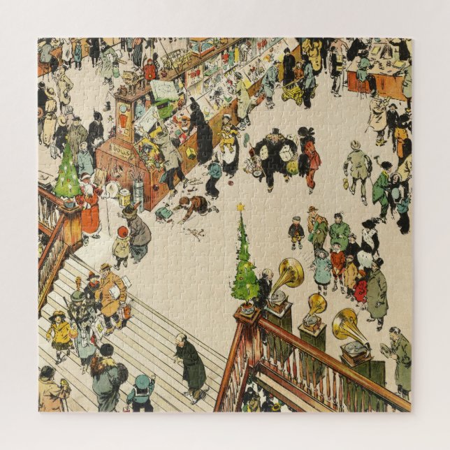 Christmas rush for toys, funny cartoon, Tony Sarg Jigsaw Puzzle (Vertical)