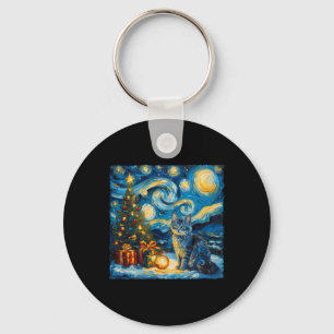 Christmas Russian Blue Cat Art Van Gogh's The Star Keychain