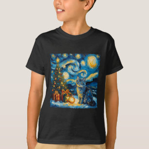 Christmas Russian Blue Cat Art Van Gogh's The Star T-Shirt