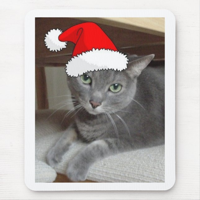 Christmas Russian Blue Gray Cat Mouse Pad (Front)