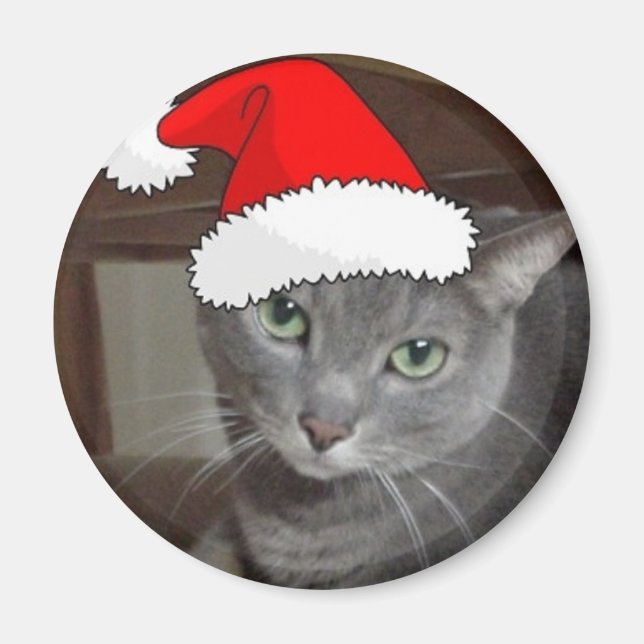 Christmas Russian Blue Grey Cat Magnet (Front)