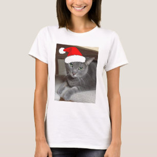 Christmas Russian Blue Grey Cat T-Shirt