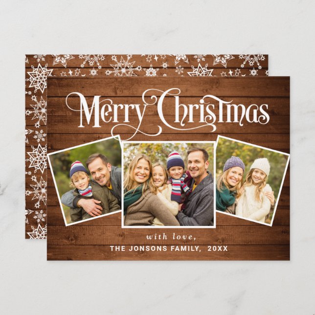 Christmas Rustic 3 PHOTO Grey Carte de vacances (Devant / Derrière)