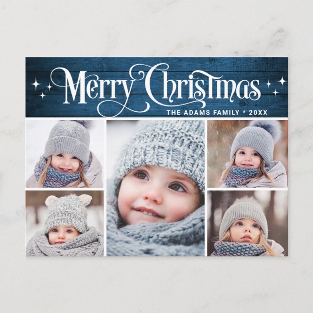 Christmas Rustic 5 PHOTO Greeting Holiday Postcard (Front)