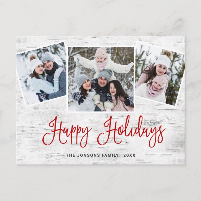 Christmas Rustic Birch 3 PHOTO Greeting Holiday Postcard (Front)