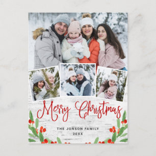 Christmas Rustic Birch 4 PHOTO Greeting Holiday Postcard