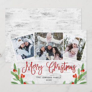 Christmas Rustic Birch Bark 3 PHOTO Greeting Holid Holiday Card