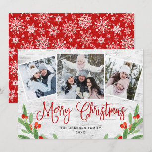 Christmas Rustic Birch Bark 3 PHOTO Greeting Holiday Card