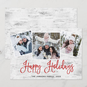 Christmas Rustic Birch Bark 3 PHOTO Greeting Holiday Card