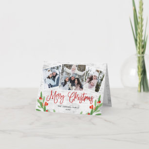 Christmas Rustic Birch Bark 3 PHOTO Greeting Holiday Card