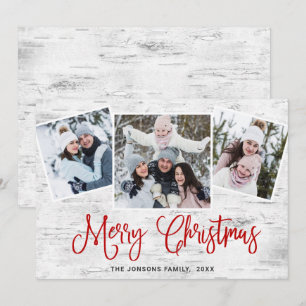Christmas Rustic Birch Bark 3 PHOTO Greeting Holiday Card