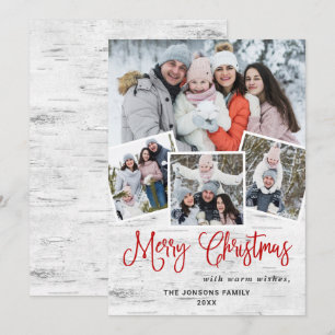Christmas Rustic Birch Bark 4 PHOTO Greeting Holiday Card
