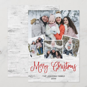 Christmas Rustic Birch Bark 4 PHOTO Greeting Holiday Card