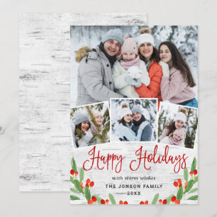 Christmas Rustic Birch Bark 4 PHOTO Greeting Holiday Card