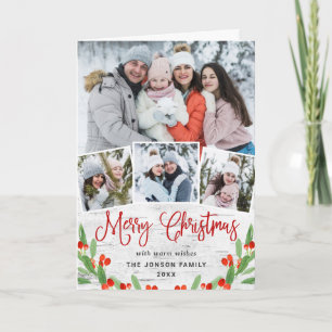 Christmas Rustic Birch Bark 4 PHOTO Greeting Holiday Card