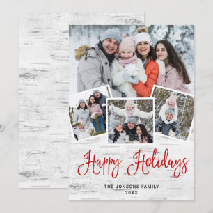 Christmas Rustic Birch Bark 4 PHOTO Greeting Holiday Card