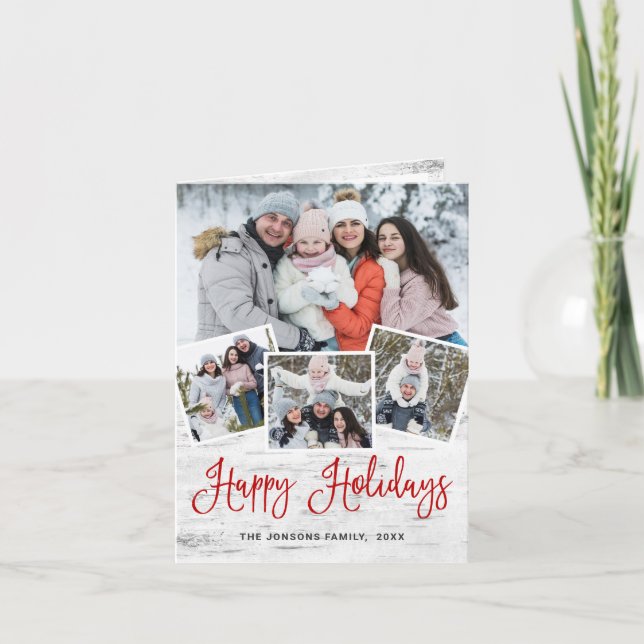 Christmas Rustic Birch Bark 4 PHOTO Greeting Holiday Card (Front)