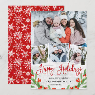 Christmas Rustic Birch Bark 4 PHOTO Greeting Holiday Card