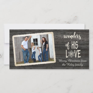 Christmas rustic black wood with photo frame holiday card