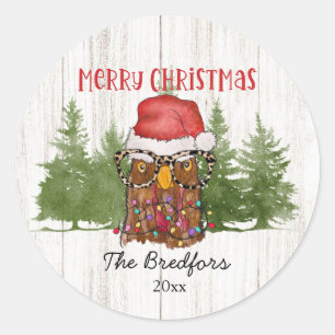 Christmas Rustic Chicken Glasses Santa Hat  Classic Round Sticker