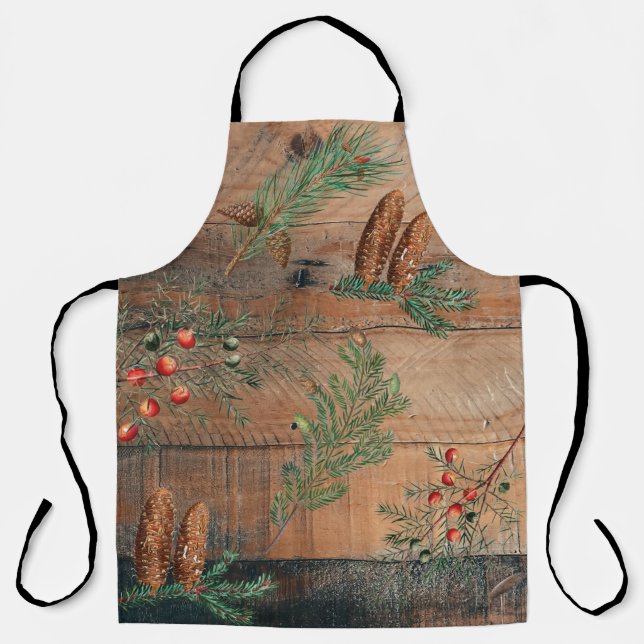 Christmas Rustic Conifers Pine Wood Apron (Front)