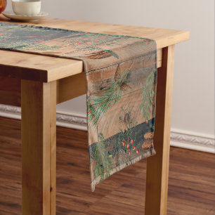 Christmas Rustic Conifers Pine Wood  Long Table Runner