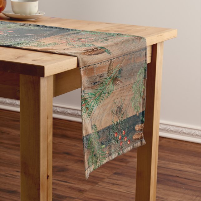 Christmas Rustic Conifers Pine Wood  Long Table Runner (In Situ)