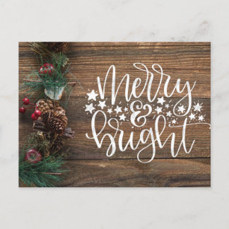 Christmas Rustic Country Merry Bright Holiday Postcard