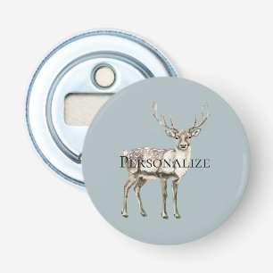 Christmas Rustic Deer Pine Green Personalized Bottle Opener
