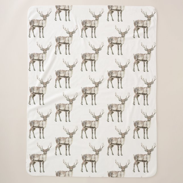 Christmas Rustic Deer  Sherpa Blanket (Front)