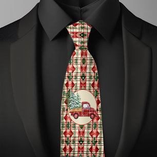 Christmas Rustic Farmhouse Pattern Red Truck Tie