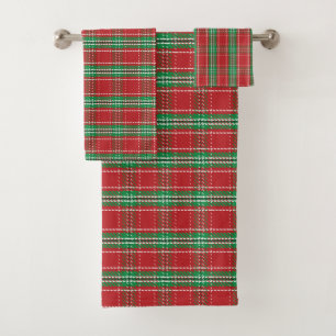 Christmas Rustic Farmhouse Red Country Plaid Bath Towel Set