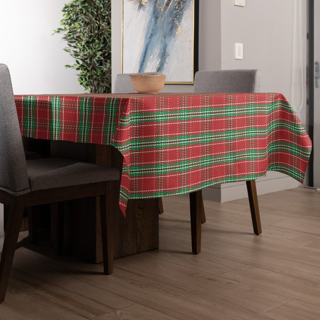 Christmas Rustic Farmhouse Red Country Plaid Tablecloth (Holiday red and green plaid pattern table cloth)