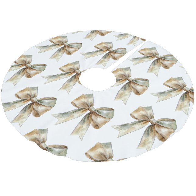 Christmas Rustic Green Gold Bow  Brushed Polyester Tree Skirt (Angled)