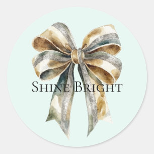 Christmas Rustic Green Gold Bow Personalized Classic Round Sticker