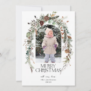 Christmas Rustic Greenery Berries Lotus Photo Holiday Card