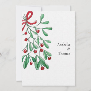 Christmas Rustic Mistletoe Watercolor Hand-painted Announcement