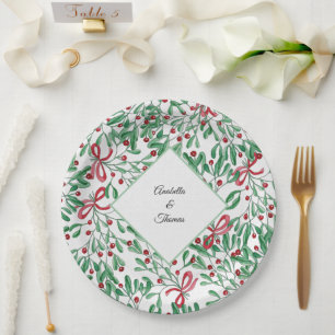 Christmas Rustic Mistletoe Watercolor Hand-painted Paper Plate