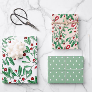 Christmas Rustic Mistletoe Watercolor Hand-painted Wrapping Paper Sheet