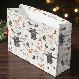 Christmas Rustic Moose Country   Holidays Large Gift Bag