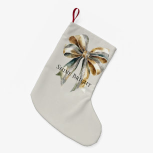 Christmas Rustic Pale Green Gold Bow Personalized Small Christmas Stocking