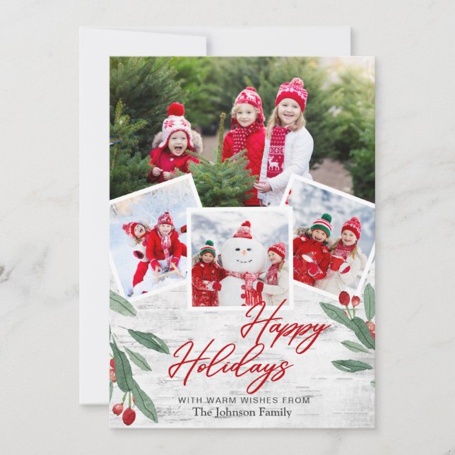 Christmas Rustic Photo Collage Family Holiday Card (Front)