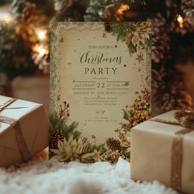 Christmas Rustic Pinecones and Lace Invitation (Creator Uploaded)