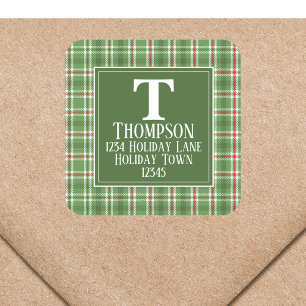 Christmas Rustic Plaid Holiday Return Address  Square Sticker