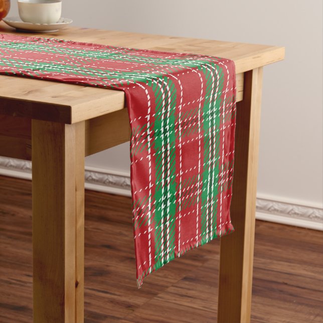Christmas Rustic Red Farmhouse Holiday Plaid Long Table Runner (In Situ)