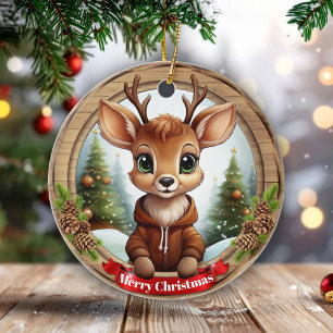 Christmas Rustic Vibe Personal Name Gift Tag 🦌🎄 Ceramic Ornament