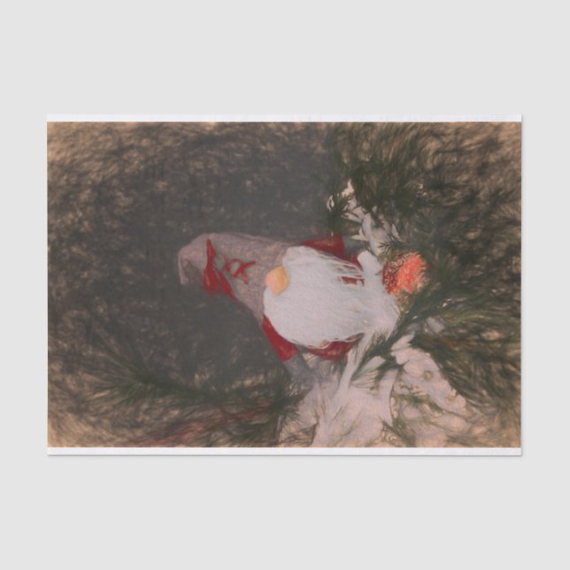 Christmas Rustic Vintage Gnome Sketch Art Tissue Paper (Front)