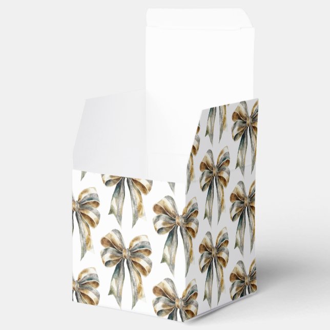 Christmas Rustic White Green Gold Bow  Favor Box (Opened)